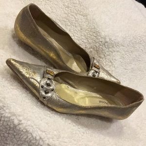Antique gold kitten heeled flats